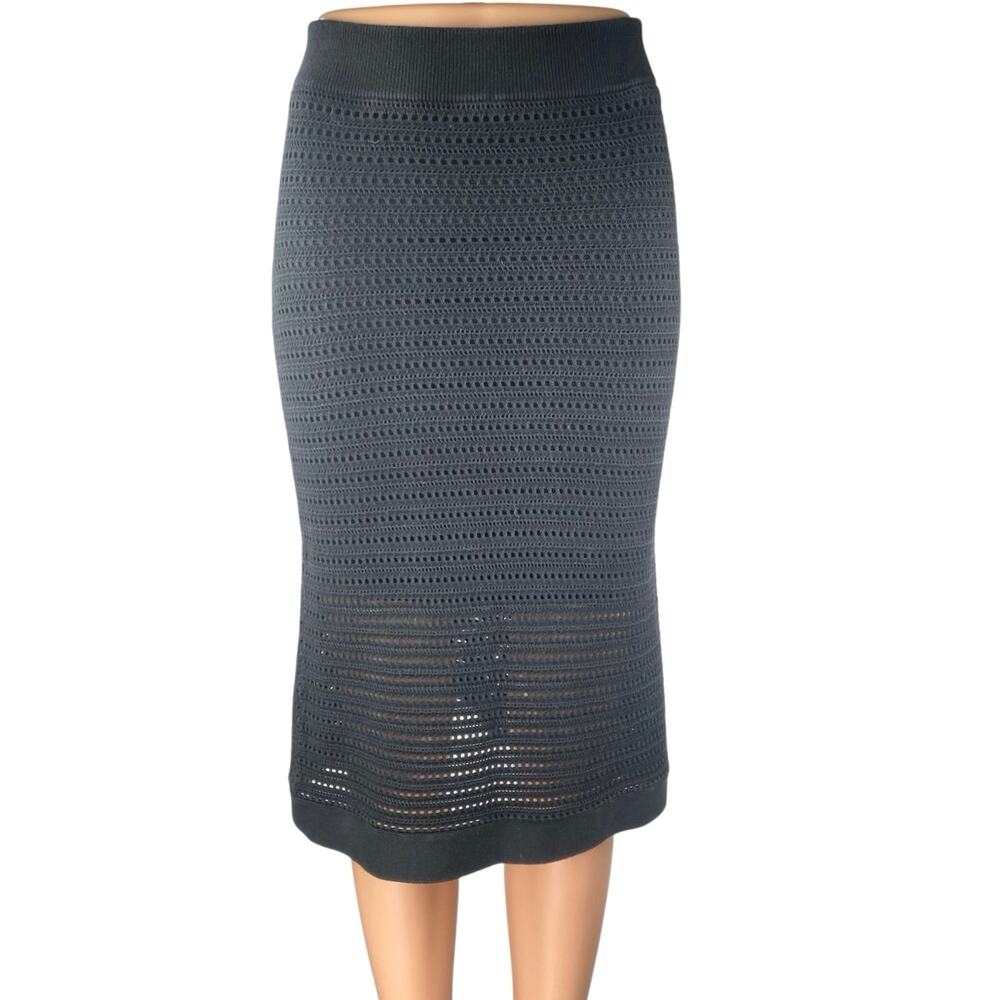 Aritzia Babaton Women's Black High Waist Open Knit Midi Pencil Skirt Size 2XS